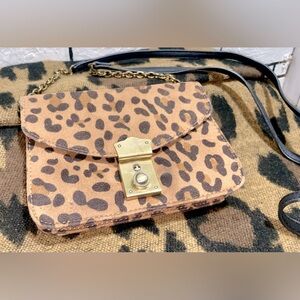 American Eagle Mini Crossbody Purse Brown /Black Leopard Print